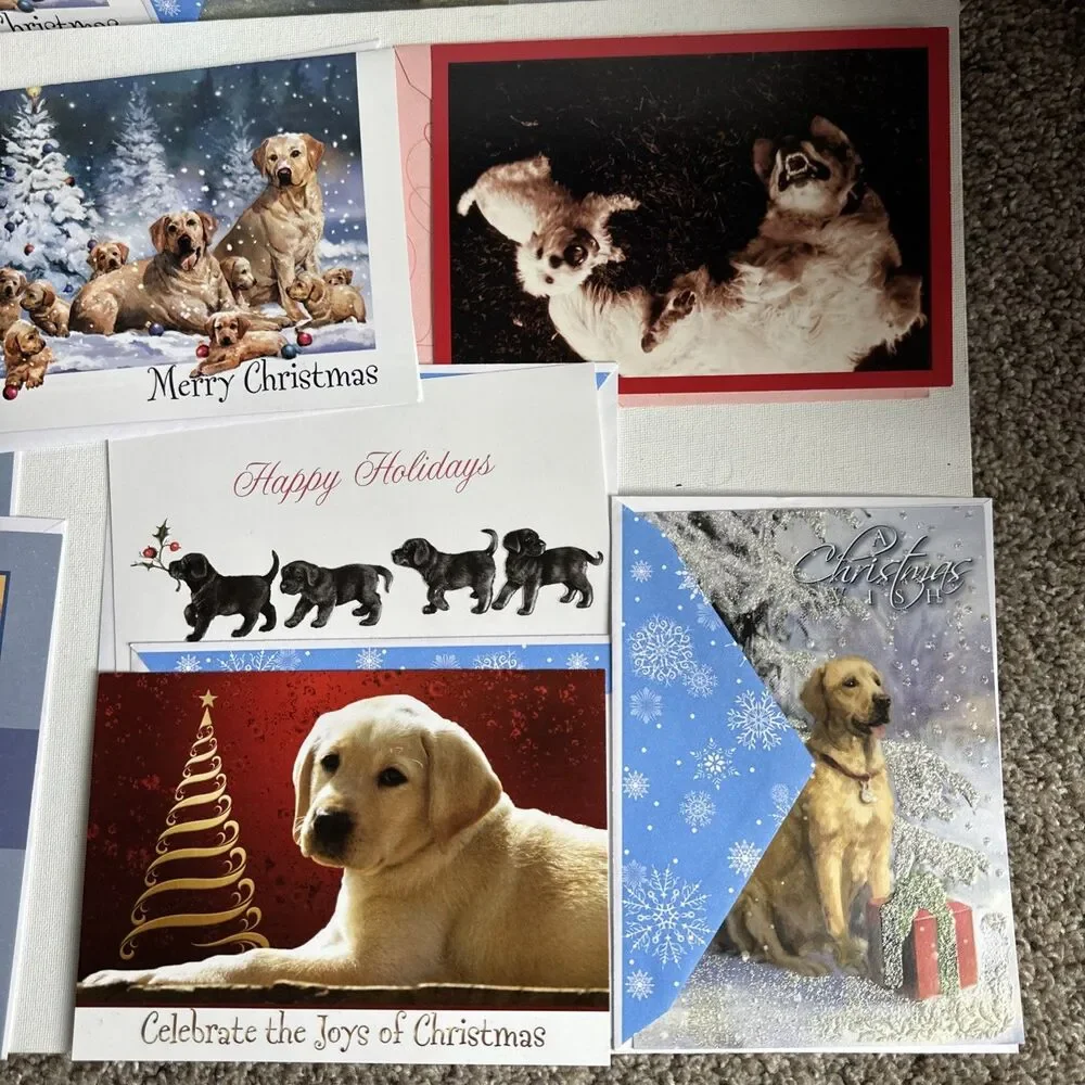 Dog Christmas Cards Lot of 9 Yellow Lab Black Lab Mixed Prints Holiday Greeting